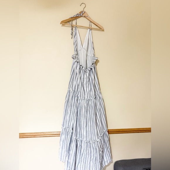 Lulus Vacay Babe Grey White Blue Striped Halter Maxi Dress M - Picture 3 of 15